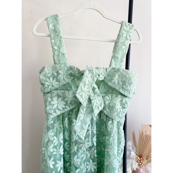 ❌SOLD❌ASOS Green Floral Tiered Sleeveless Midi Tie Back Square Neck Dress Size 2 - Picture 5 of 8